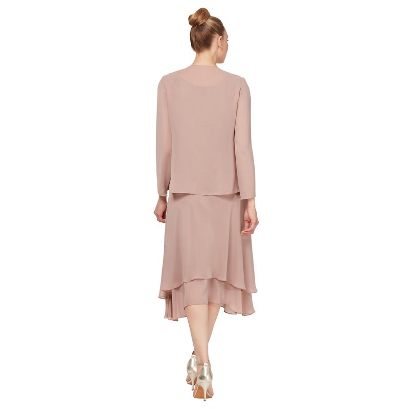 S.L. Fashions Women's Regular Mother of The Bride Dress with Embellished Neckline & Shoulder, Wedding Guest, Cashmere, 14 - Image 3